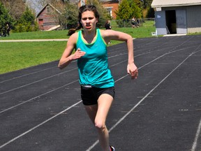 Holy Trinity's Femke Backx competes in the senior girls 800m event at the school's track and field meet on Tuesday. Backx won the race as well as the 1500m event.
JACOB ROBINSON/Simcoe Reformer