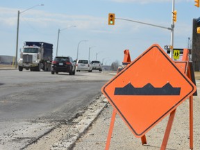 A bumpy roadway on Thériault Boulevard is just one of the obstacles on city streets this spring. According to public works crews, more potholes were filled in March and April in 2018 compared to last year.