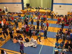 The Peace River School Division Hand Games filled EE Oliver gymnasium with people and with noise and high spirits for the Indigenous cultural experience