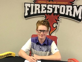 Photo submitted
Charles Spencer High School student Reid Svendsen (shown here) signs letter of intent to play golf for Arizona Christian University, located in Phoenix, Ariz.