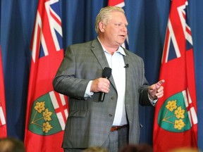 Ontario PC leader Doug Ford addresses supporters at a rally in Sudbury, Ont. on Thursday May 3, 2018. The provincial election is set for June 7. Gino Donato/Sudbury Star/Postmedia Network
