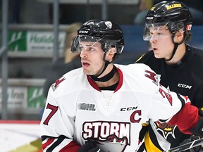 Garrett McFadden of Kincardine and the Guelph Storm was named the 2017-18 recipient of the Dan Snyder Memorial Trophy as the OHL’s Humanitarian of the Year on Tuesday. Photo by Aaron Bell/OHL Images