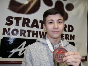 Tavistock's Reeve Houle recently returned from the Canadian U17/U19 wrestling championships in Edmonton after placing third in the 48kg Greco-Roman division and helping the London-Western Wrestling Club win the team award. (Cory Smith/The Beacon Herald)