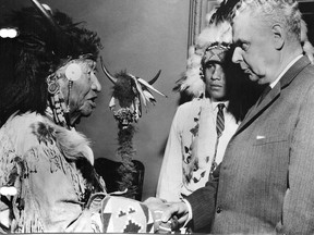 Robert Fleming/Submitted Photo
Chief Walking Buffalo meets Canadian Prime Minister John Diefenbaker in 1960.