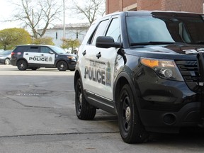 A pair of police cruisers is seen here on Wednesday, May 9, 2018 in Stratford, Ont. The city’s police will start patrolling St. Marys and Perth South as of Nov. 5, if approved by council. (Terry Bridge/Stratford Beacon Herald)