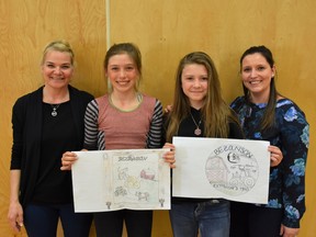PHOTO SUBMITTED
(L-R): Teacher Becky Mayer, winners Alandra Humbke and Taryn Cissel, and County of Grande Prairie Planner Baily Lapp.