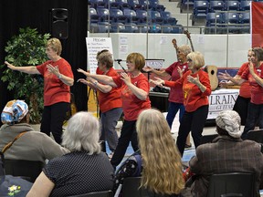 Members of a Brantford Taoist Tai Chi group give a demonstration at the CARP Senior Resource Fair at the civic centre on Wednesday. (Brian Thompson/The Expositor)