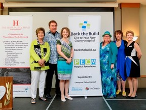 Submitted photo by Daniel Vaughan
Local philanthropists Catharine and Lanny Huff were recognized for their years of financial support to many oranizations during an event in Wellington Wednesday. The Prince Edward County Memorial Hospital Foundation thanks the Huffs for their years of support. Pictured (from left to right) are Catharine and Lanny Huff; foundation executive director Penny Rolinski; Briar Boyce, foundation communication and donation co-ordinator; Monica Alyea; PECMH Foundation chairperson; and Marthe Robertson, campaign manager for PECMH Foundation.