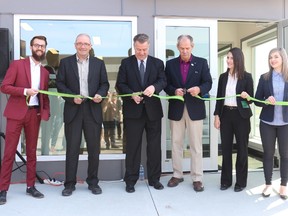 Access Credit Union, with the help of Morden mayor Ken Wiebe, cut the ribbon on their new Innovation Centre on May 3. (LAUREN MACGILL, Morden Times)