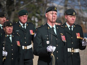 Lt.-Col. Lance Knox and 49th Field Regiment participate in Freedeom of the City ceremony at Civic Centre in May 2016.