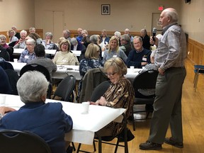 BRUCE BELL/The INtelligencer
Jack Press, membership director for the Probus Club of Quinte, speaks at an information meeting at Elk’s Hall in Picton for members of a potential Probus Club of Prince Edward County.