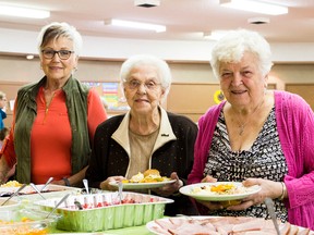 Stonewall United Church’s Mother’s Day Brunch fundraiser brought lots of folks out to celebrate Mom’s in the community, May 5. Pictured L-R: Elsie Murray mother of two stands with her mother in law,  Marion Murray, and Mary Stewart, mother of three.