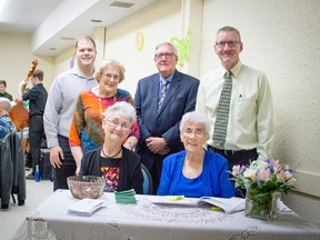 Pictured clockwise from left: Lord Selkirk Highschool’s music teacher, music teacher Ryan Wehrle stands with gala guest Elsie Wyspinski, president of the Gordan Howard Centre Gerry Hamm, Executive Director Lee Hanson behind treasurer Peggy Holt, and fellow board member and volunteer greeter Ella Chenkie at the Gordan Howard Gala on May 5.