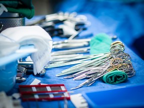 Surgical instruments prepped by medical device reprocessing services ready and displayed for surgery at Kingston General Hospital in Kingston, Ontario. Matthew Manor/KHSC