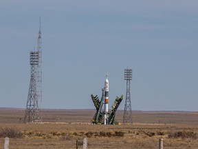 Spaceship Soyuz on Baikonur spaceport ready for launch. Getty Images