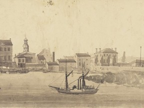 Agnes Etherington Art Centre.
Charles Frederick Gibson, The Waterfront at Kingston from the St. Lawrence River, circa 1832. Pencil and wash on paper.