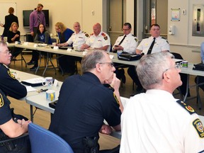 The Perth District Health Unit hosted its second opioid harm reduction strategy meeting Friday morning, with representatives from area police, fire and paramedic services, local mental health organizations, area boards of education, hospital boards, local pharmacies, and health units in both Huron County and the City of London in attendance. (Galen Simmons/The Beacon Herald)