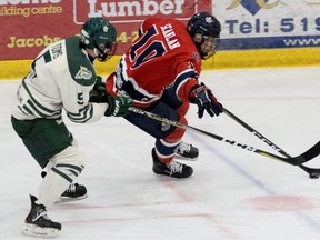 Stratford Warriors captain Jack Scanlan was named the top Junior B player in the province as part of the Ontario Hockey Association's year-end awards. Cory Smith/The Beacon Herald