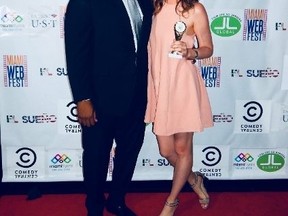 Submitted photo
Miami Web Festival founder Bryan Thompson and Trenton-native Katie Uhlmann. The web series Uhlmann co-created with Trish Rainone recently was named best international series at the Miami Web Festival.