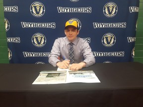 Braedon Whalen of Sault Ste. Marie, a pitcher and third baseman, officially signed with the Laurentian University Voyageurs men's varsity baseball team during a press conference on Friday. Keith Dempsey/For The Sudbury Star