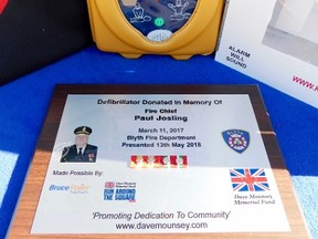 The 90th defibrillator was donated once the races were complete in honour of founding board member of the Dave Mounsey Memorial Fund and Fire Chief Paul Josling. (Kathleen Smith/Goderich Signal Star)