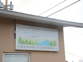 A sign outside the current location of the Whitecourt and District Chamber of Commerce (Peter Shokeir | Whitecourt Star).