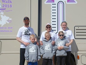 Jimmy Lefebvre passes through Whitecourt during his cancer walk on May 6 (Peter Shokeir | Whitecourt Star).