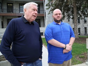 Michael Hurley, left, president of the Ontario Council of Hospital Unions and Mike Rodrigues, president of CUPE 1974 representing hospital workers at Kingston General Hospital announce the results of their ratification vote with the Ontario Hospital Association on Monday May 14 2018. Ian MacAlpine/The Whig-Standard