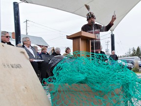 Joe Green of Six Nations offers a traditional blessing on the weekend during the Fishermen's Memorial Service and Blessing of the Nets in Port Dover. (Brian Thompson/The Expositor)
