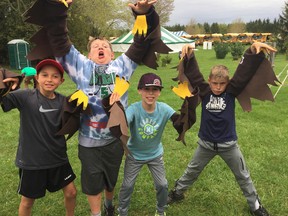 Students from Northdale Central Public School have fun at the Children's Water Festival at Pittock Conservation Area Tuesday. From left Bronson Glover, Justin Monk, Rowan Parkes and Sheldon Geerts. (HEATHER RIVERS/SENTINEL-REVIEW)