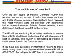 RCMP break-in vehicle notice Canmore