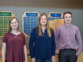 Students Faith Harper, Julia Price, and Devyn Young received 100 per cent on their January diploma exams. They were recognized by the Board of Trustees on Thurs., May 3.