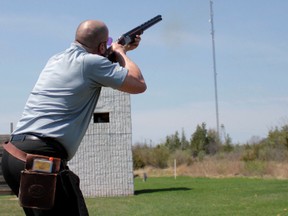 Matt Pomeroy, Club President at Kingston & District Trap, Skeet and Sporting Clays participates in a session of Skeet Shooting at the Club in Kingston on May 9, 2018. 
Wyatt Brooks for The Whig-Standard