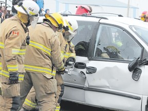 Photos by Jackie Irwin/Hanna Herald

Hanna Fire Department, Hanna RCMP, Hanna EMS, Victim Services, several students from Prairie Land Regional Division as well as a slew of volunteers helped to make the 2018 Impact Day a memorable one for students from PLRD on May 10. From a 911 call to a body being taken to the morgue and parents being informed of their daughter’s death, Grade 9 students watched the scene unfold. For a more in depth For a more in depth view of the event visit the Town of Hanna Facebook page.