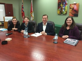 Bronagh Morgan (Green), left, Carlie Forsythe (Liberal), Jeff Yurek (Progressive Conservative) and Amanda Stratton (New Democratic) participated in an Elgin-Middlesex-London  candidates meeting at the St. Thomas & District Chamber of Commerce Thursday. The meeting will be broadcast on Rogers TV and online. (Laura Broadley/Times-Journal)