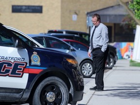 John Paul Stone stands outside the Perth County Courthouse on Thursday May 17, 2018 in Stratford, Ont. (Terry Bridge/Stratford Beacon Herald)