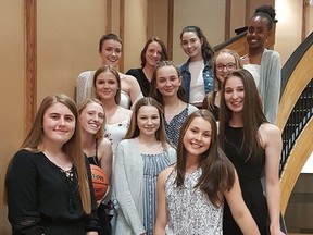 The North Bay Spartans U17 girls basketball team won Ontario Cup Div. 1 bronze on the weekend. Team members include: Shalyn Bartraw, Tessa Tignanelli, Ellie Horning, Dominique Baldasaro, Sam Adams, Molly Pitkethly, Renee Gallagher, Abbi Palcik, Miranda Bilton, Mélina Levasseur, Brooke Shogren and Zenna Hilliard.  Coaches: Tyson Brear, Mathieu Sneddon and Tim Lowe. Submitted Photo