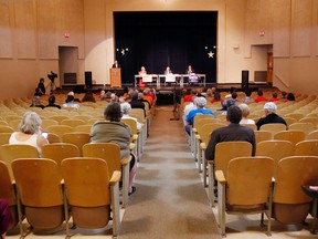 Luke Hendry/The Intelligencer
About 50 people attended a debate for provincial election candidates of the Bay of Quinte riding Thursday at Trenton High School in Trenton. Candidates from the Progressive Conservative, New Democratic and Liberal parties participated.