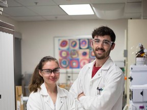 Submitted photo
Loyalist College student researchers Robyn Neri and Dallas Bonner, who are graduating from Loyalist this June, have been hired to work on an applied research project with Province Brands of Canada, makers of alcohol-free cannabis beers and spirits.