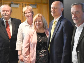 Bruce Power and Bruce Count are partnering to establish the Ontario Nuclear Innovation Institute as an international centre of excellence for applied research and training. Making the announcement are left, County of Bruce warden Paul Eagleson, Bruce County chief administrative officer Kelley Coulter, Huron Bruce MPP Lisa Thompson, Bruce Power president and CEO Mike Rencheck, and Town of Saugeen Shores mayor Mike Smith. (Bruce Power photo)