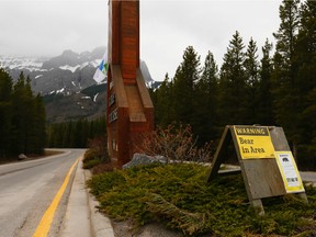 Bear warning signs around the trails of the Kananaskis Country Golf Course as it re-opens Thursday after being ravaged by floods five years ago on Wednesday May 9, 2018.