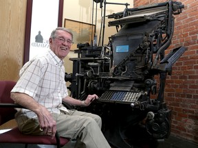 Don Cole, a retired Kingston Whig-Standard employee and former Linotype operator, with the Linotype Machine at the Whig-Standard's office inside the Woolen Mill. The machine has to be moved and the newspaper is looking for someone to take the machine and put it on display. (Ian MacAlpine/The Whig-Standard)
