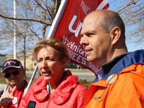 Nickel Belt NDP candidate France Gelinas and Sudbury NDP candidate Jamie West held a press conference in Sudbury, Ont. on Friday May 18, 2018 to discuss the NDP's plans to regulate gas prices if they become the Ontario government after the June 7 election. John Lappa/Sudbury Star/Postmedia Network