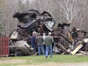 Fire destroyed warehouse at Classic Hardwood Floors on Main St. In Val Caron. Fire began just after 11 p.m. Friday. John Lappa/The Sudbury Star/Postmedia Network