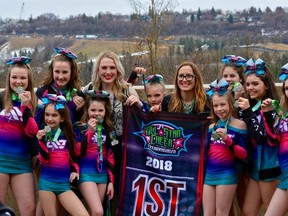 Photo submitted
Adrenaline Athletics Competitive Cheerleading team posing after the Edmonton Cheer Extravaganza.  The club finished season one with plenty to smile about.