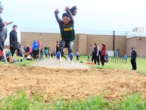 An MUCC athlete competed in the long jump during the track and Field Mini Meet at MUCC on Wednesday, May 16.