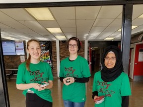 Grade 12 students (left to right) Hannah Dixon, Lauren Girod and Noverah Feroz helped in organizing a week focusing on the dangers of distracted driving at Salisbury Composite High School.

Photo Supplied