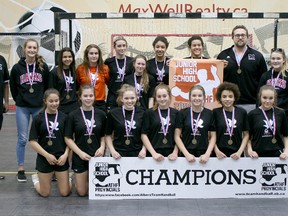 The FR Haythorne Hawks junior high senior girls handball team recently won its second consecutive Div. 1 provincial championship at Millennium Place. Photo Supplied