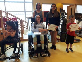 Keith Dempsey/For The Sudbury Star
Shannon Moxam, Kimberley Chiasson, Joanne Tramontini, Brianna Mastroianni, and Jacob McGrayen received of the Spirit of Sally Spence Awards yesterday.