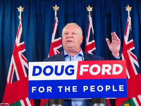 Ontario PC leader Doug Ford makes a campaign stop at the Royal Canadian Legion in Pickering on Tuesday, May 22. THE CANADIAN PRESS/Nathan Denette